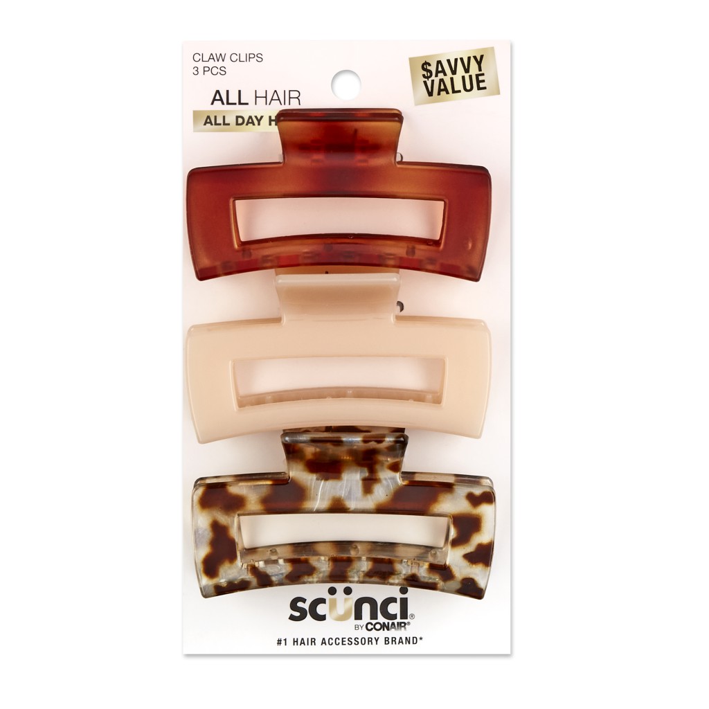 3pk Open Cut Rectangle Claw Clips