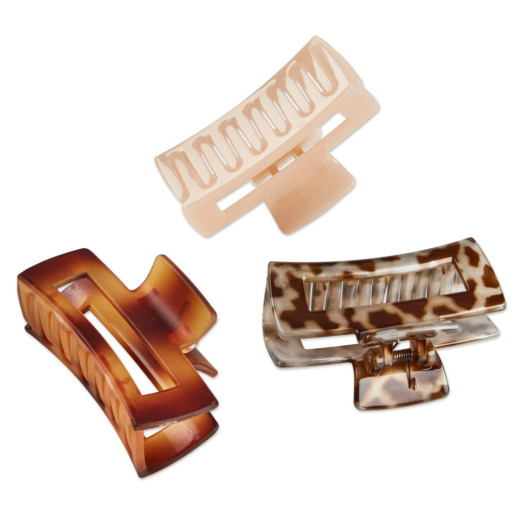 3pk Open Cut Rectangle Claw Clips