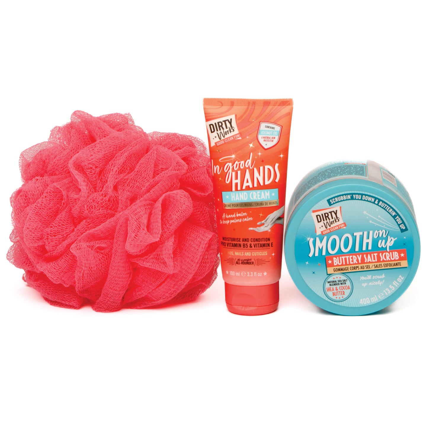 Pack Salt Scrub + Hand Cream + esponja baño